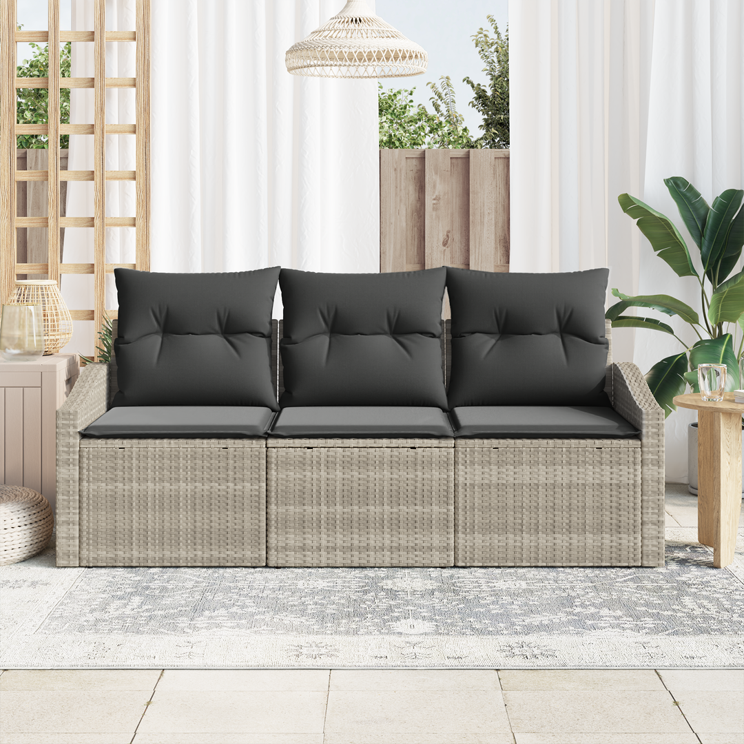 Havesofa Sæt med pude med opbevaring 3 pcs Lysegrå polyrattan