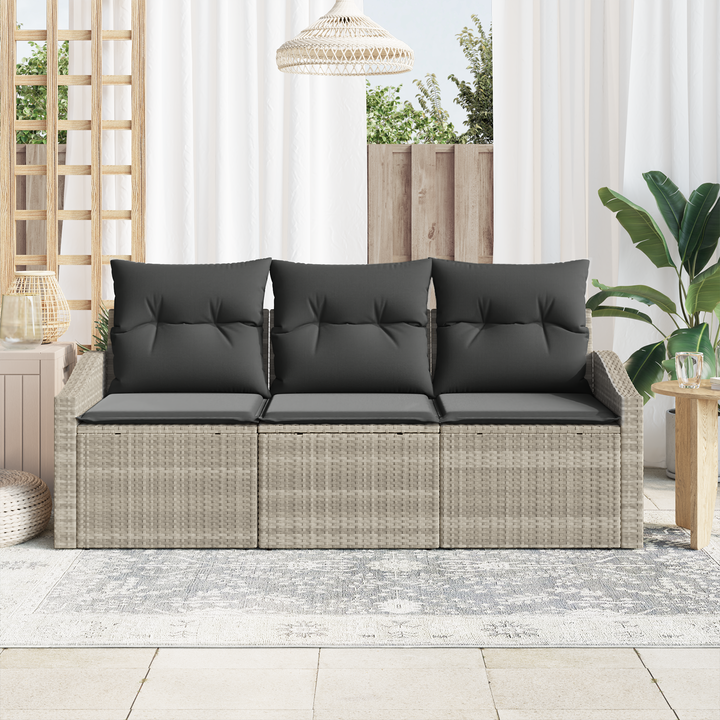 Havesofa Sæt med pude med opbevaring 3 pcs Lysegrå polyrattan