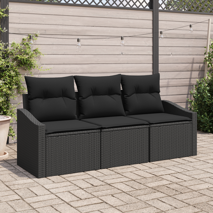 Havesofa Sæt med pude med opbevaring 3 pcs Sort polyrattan