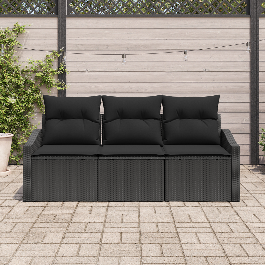 Havesofa Sæt med pude med opbevaring 3 pcs Sort polyrattan