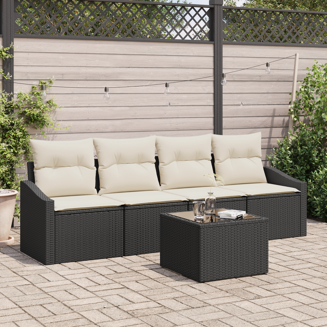 Sofa Sæt med pude med opbevaring 5 pcs Sort og Cream polyrattan
