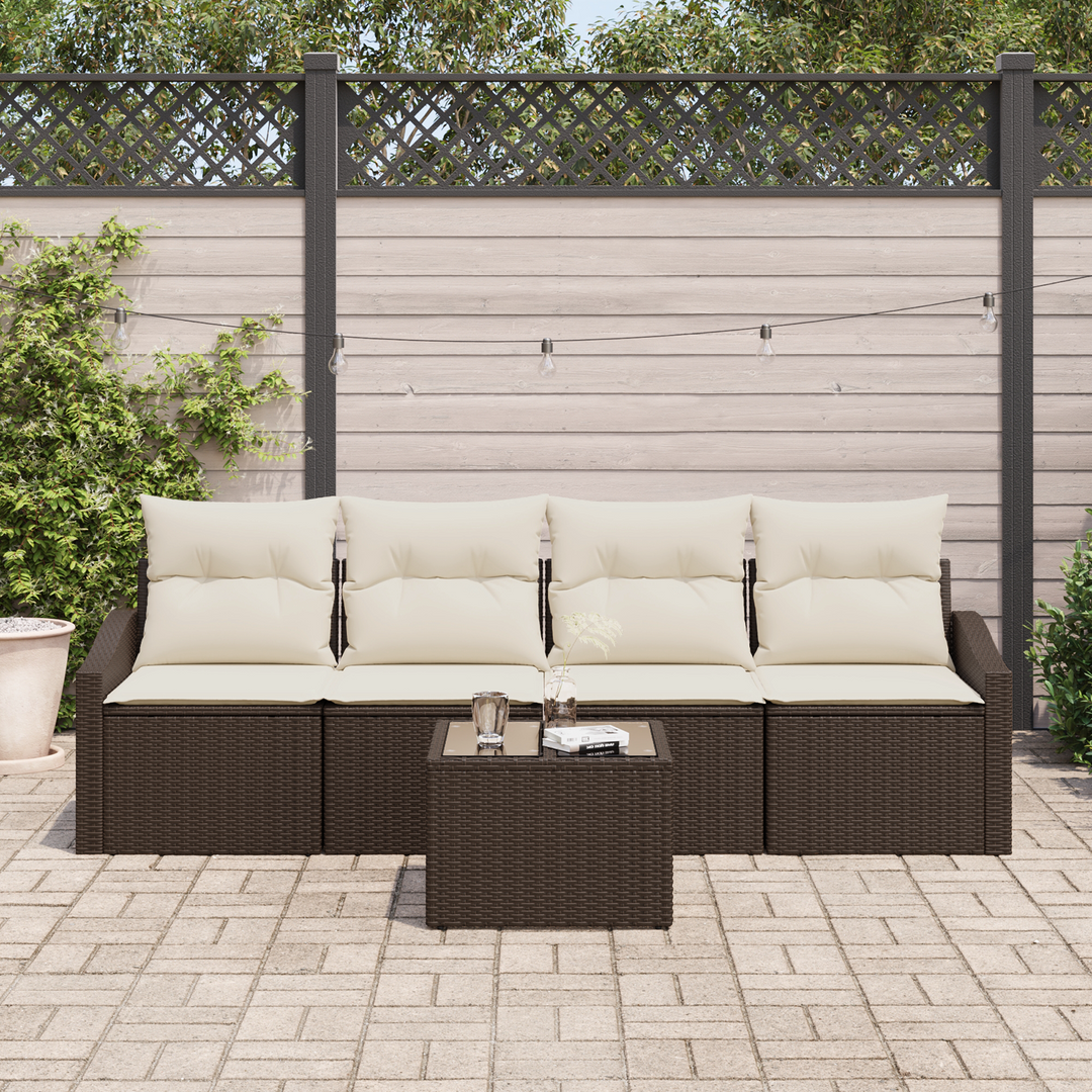 Sofa Sæt med pude med opbevaring 5 pcs Brun og Creme polyrattan