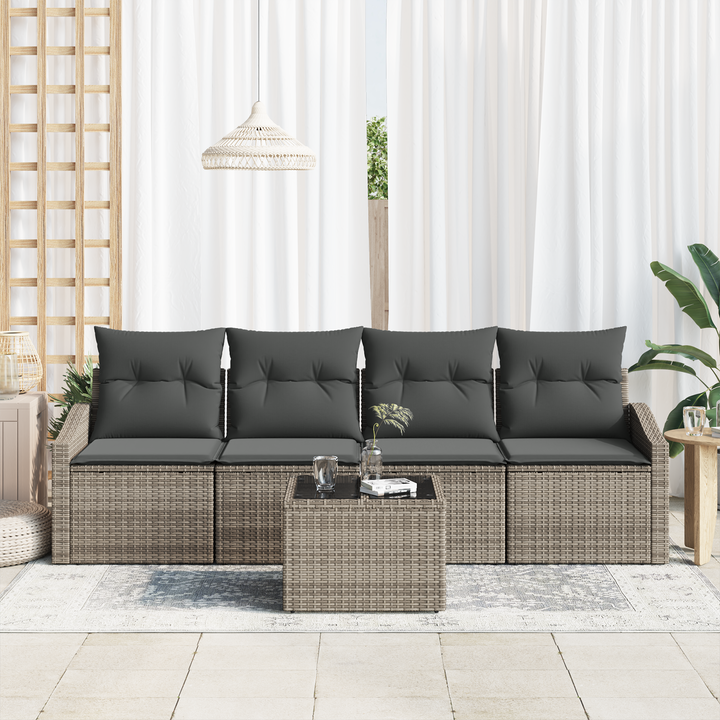 Sofa Sæt med pude med opbevaring 5 pcs Grå polyrattan