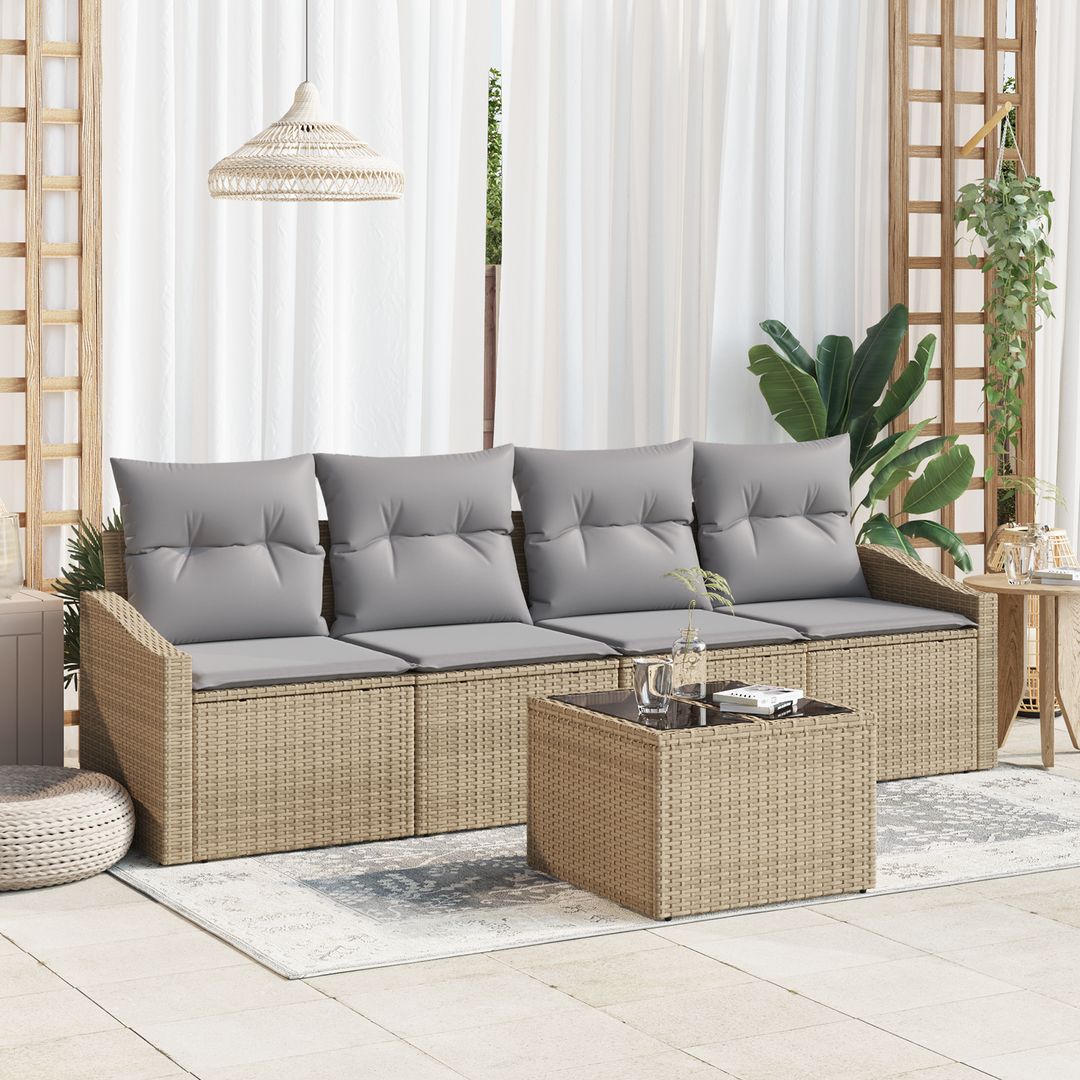 Sofa Sæt med pude med opbevaring 5 pcs Beige og grå polyrattan