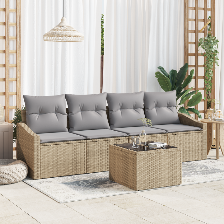 Sofa Sæt med pude med opbevaring 5 pcs Beige og grå polyrattan