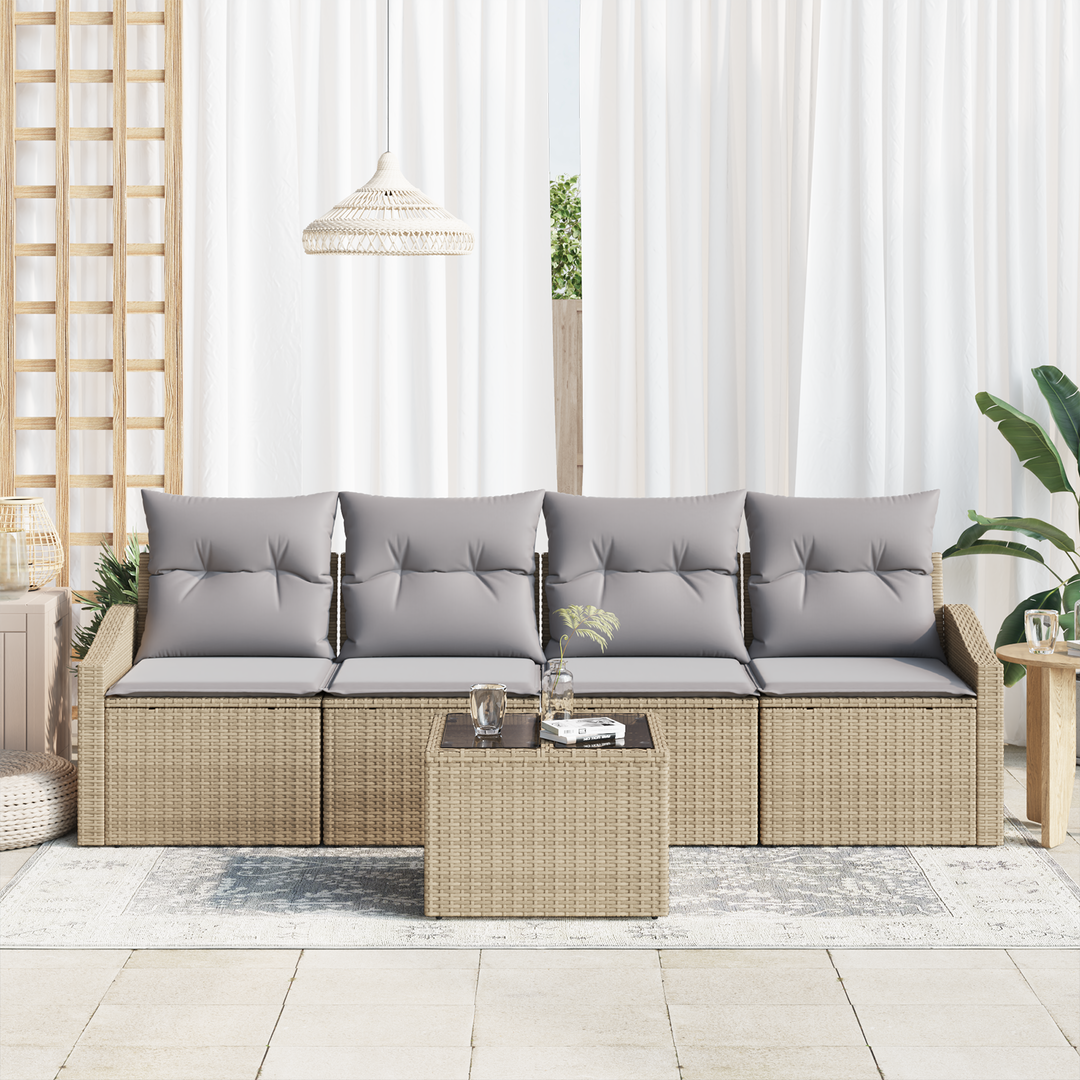 Sofa Sæt med pude med opbevaring 5 pcs Beige og grå polyrattan