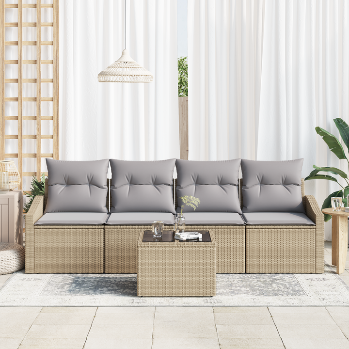 Sofa Sæt med pude med opbevaring 5 pcs Beige og grå polyrattan