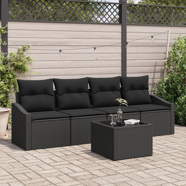 Sofa Sæt med pude med opbevaring 5 pcs Sort polyrattan