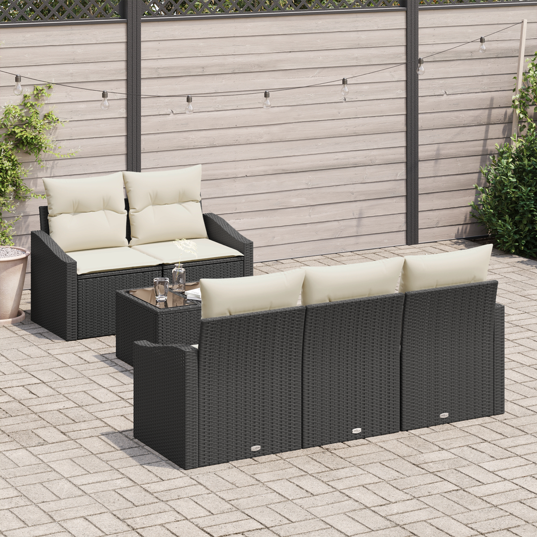 Sofa Sæt med pude med opbevaring 6 pcs Sort og Cream polyrattan