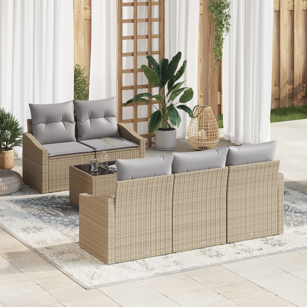 Sofa Sæt med pude med opbevaring 6 pcs Beige og grå polyrattan