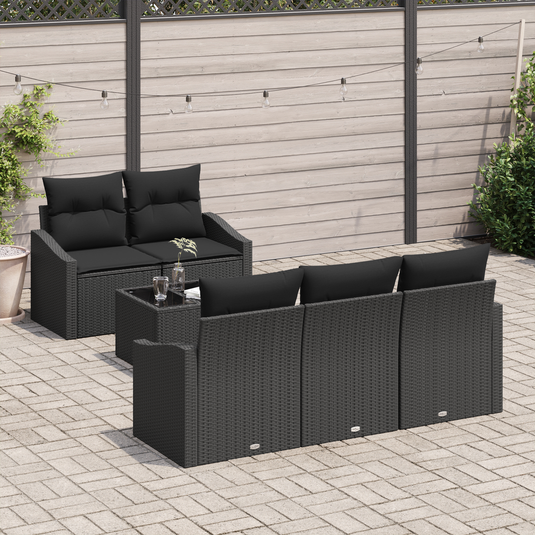 Sofa Sæt med pude med opbevaring 6 pcs Sort polyrattan