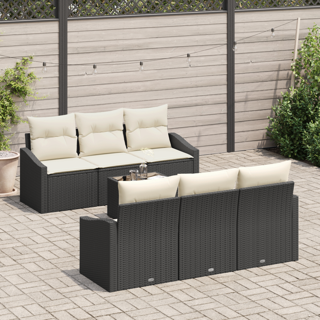 Sofa Sæt med pude med opbevaring 7 pcs Sort og Cream polyrattan