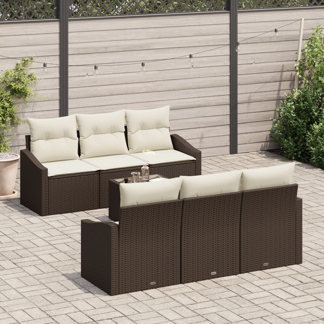 Sofa Sæt med pude med opbevaring 7 pcs Brun og Creme polyrattan