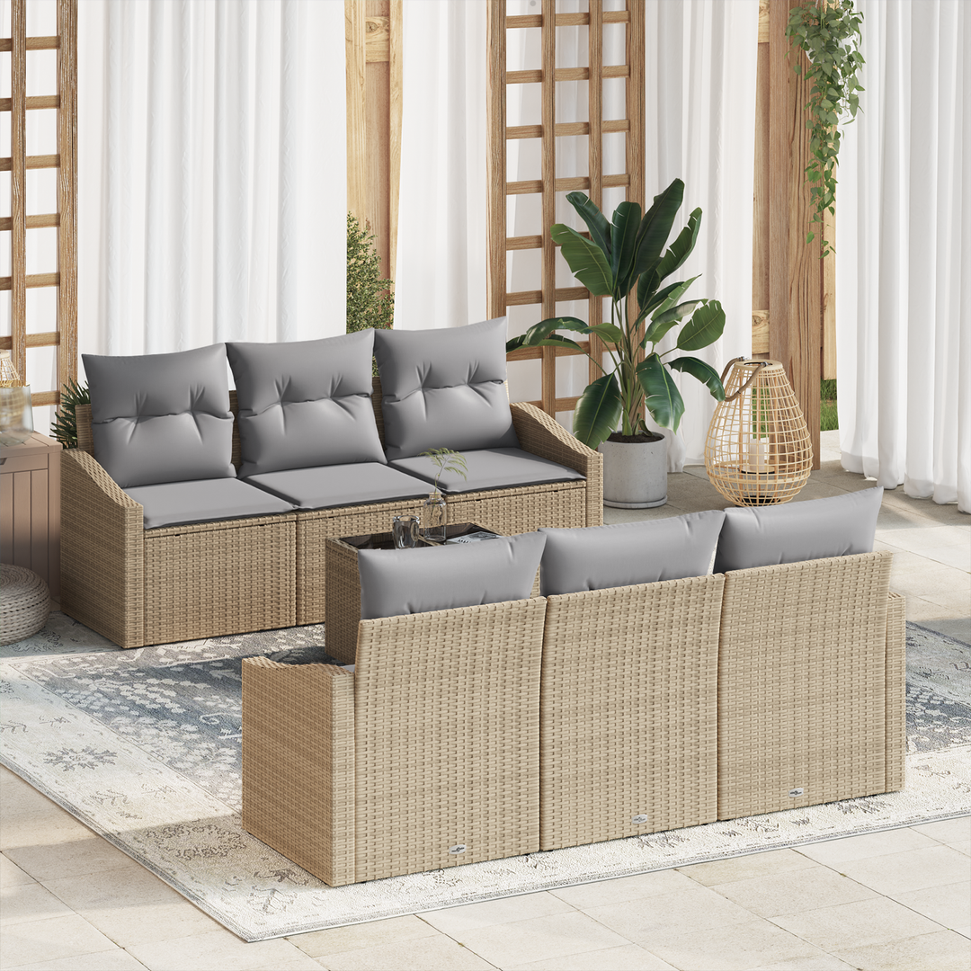 Sofa Sæt med pude med opbevaring 7 pcs Beige og grå polyrattan