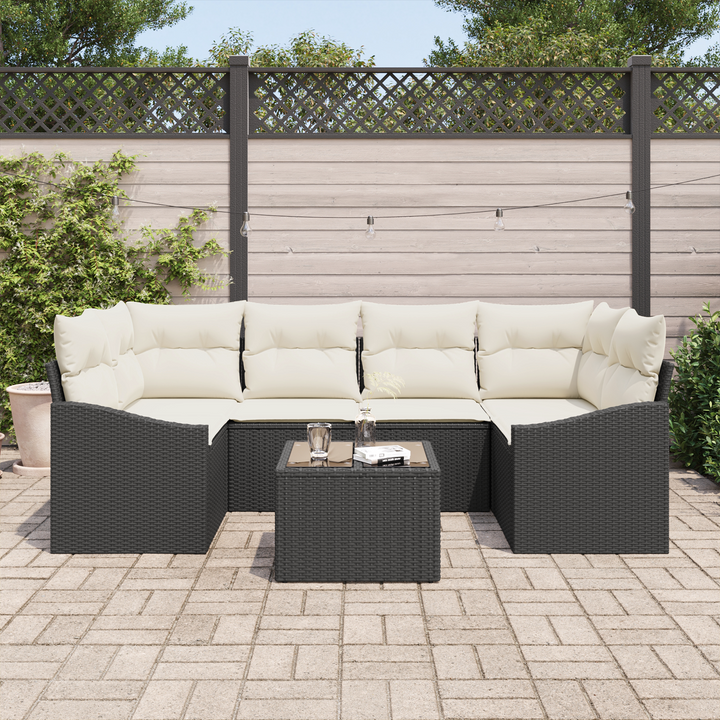 Sofa Sæt med pude med opbevaring 7 pcs Sort og Cream polyrattan