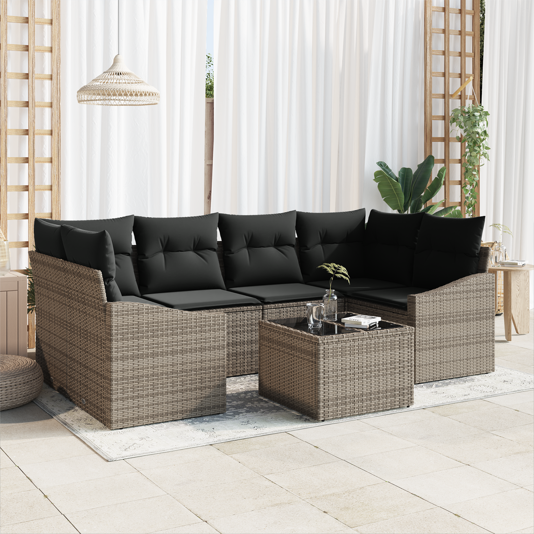Sofa Sæt med pude med opbevaring 7 pcs Grå polyrattan