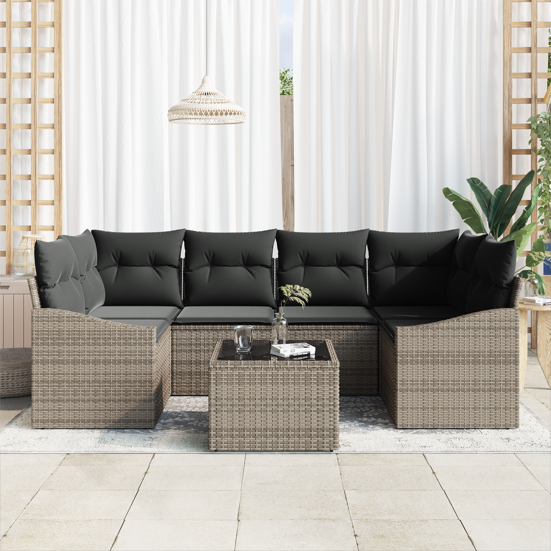 Sofa Sæt med pude med opbevaring 7 pcs Grå polyrattan