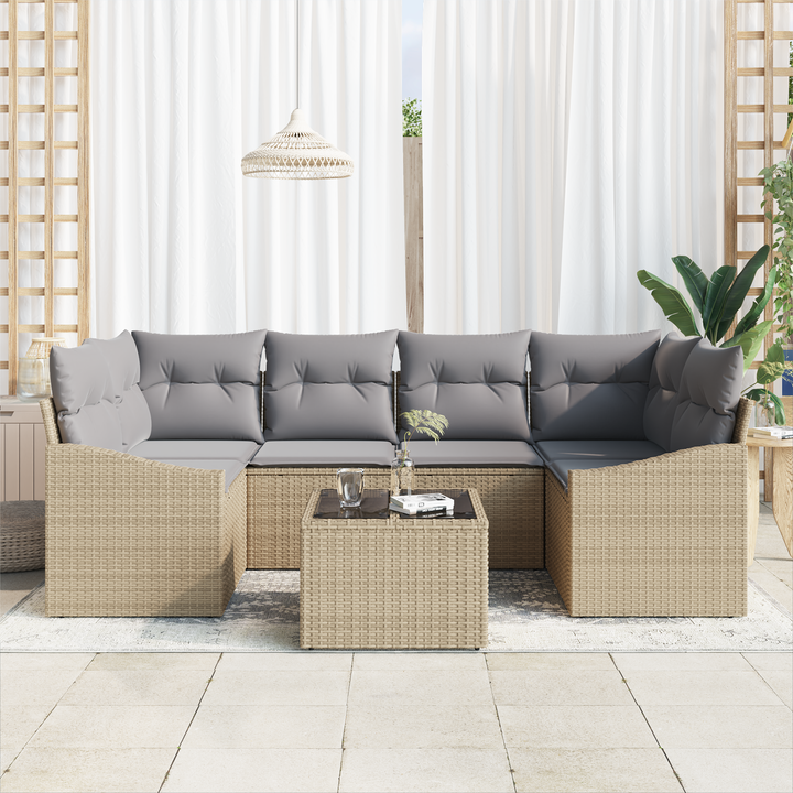 Sofa Sæt med pude med opbevaring 7 pcs Beige og grå polyrattan