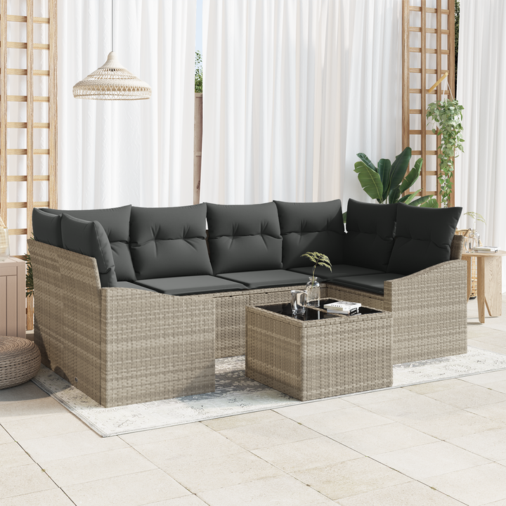 Sofa Sæt med pude 7 pcs Lysegrå og mørkegrå polyrattan