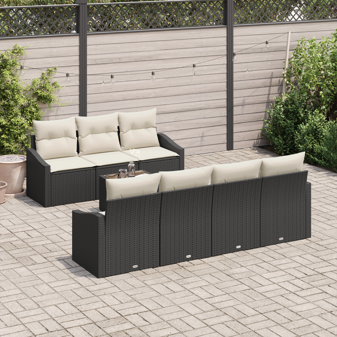 Sofa Sæt med pude med opbevaring 8 pcs Sort og Cream polyrattan
