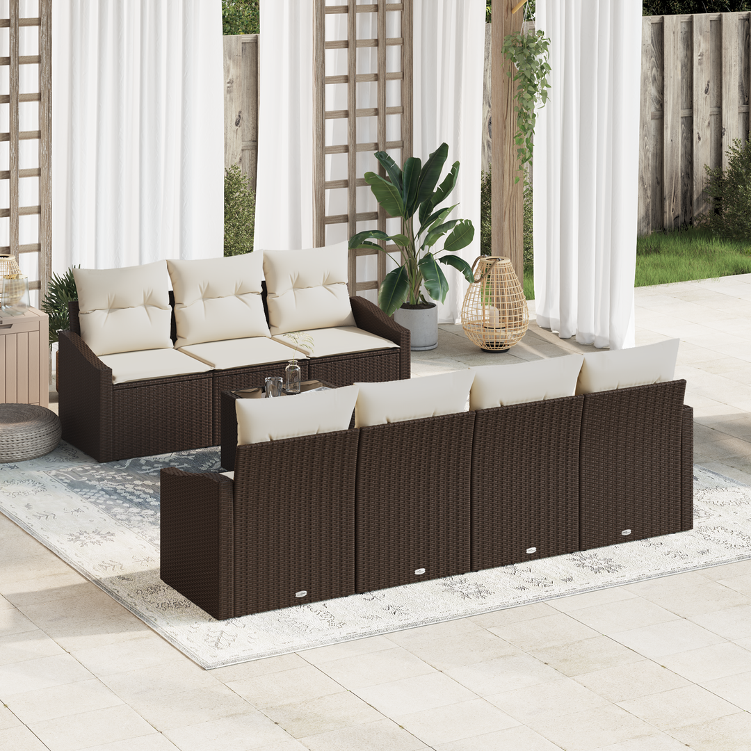 Sofa Sæt med pude med opbevaring 8 pcs Brun og Creme polyrattan