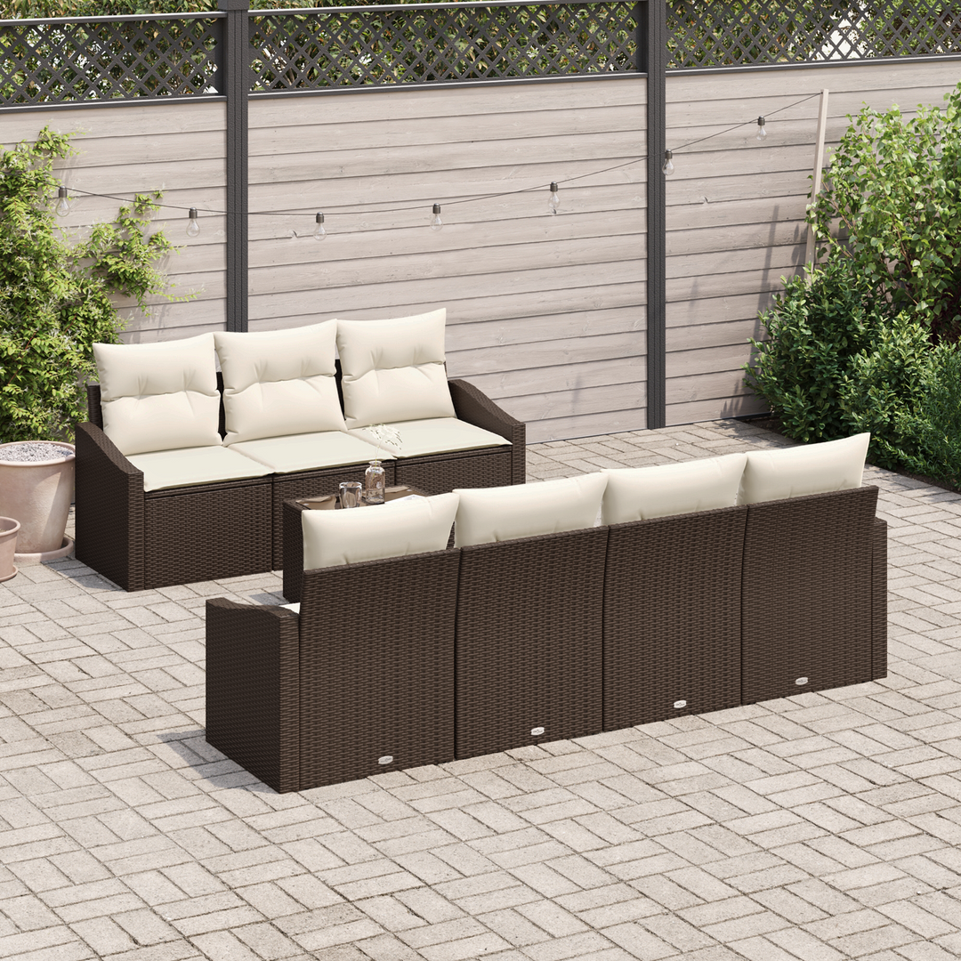 Sofa Sæt med pude med opbevaring 8 pcs Brun og Creme polyrattan