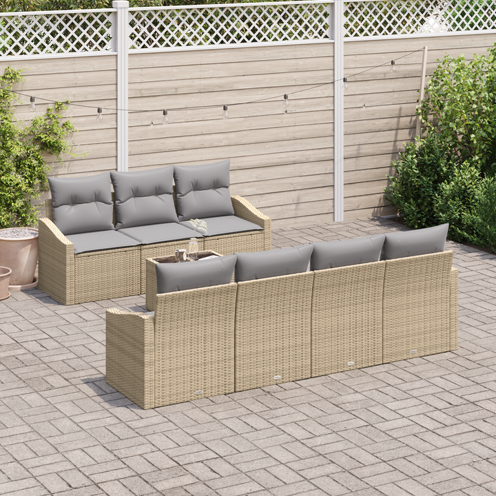 Sofa Sæt med pude med opbevaring 8 pcs Beige og grå polyrattan
