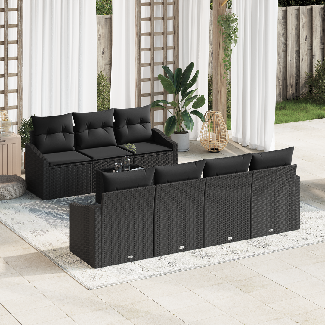 Sofa Sæt med pude med opbevaring 8 pcs Sort polyrattan