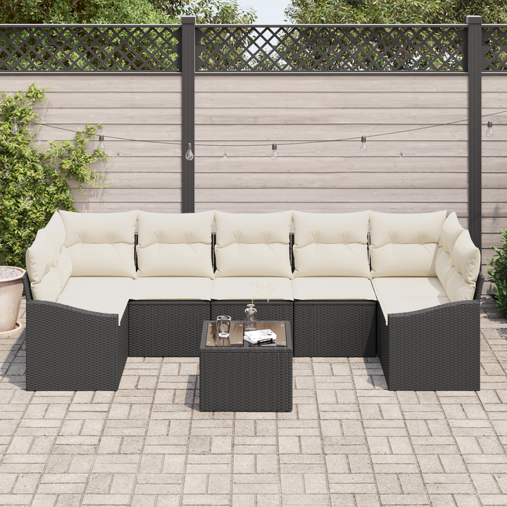 Sofa Sæt med pude med opbevaring 8 pcs Sort og Cream polyrattan
