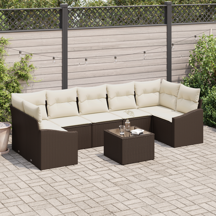 Sofa Sæt med pude med opbevaring 8 pcs Brun og Creme polyrattan