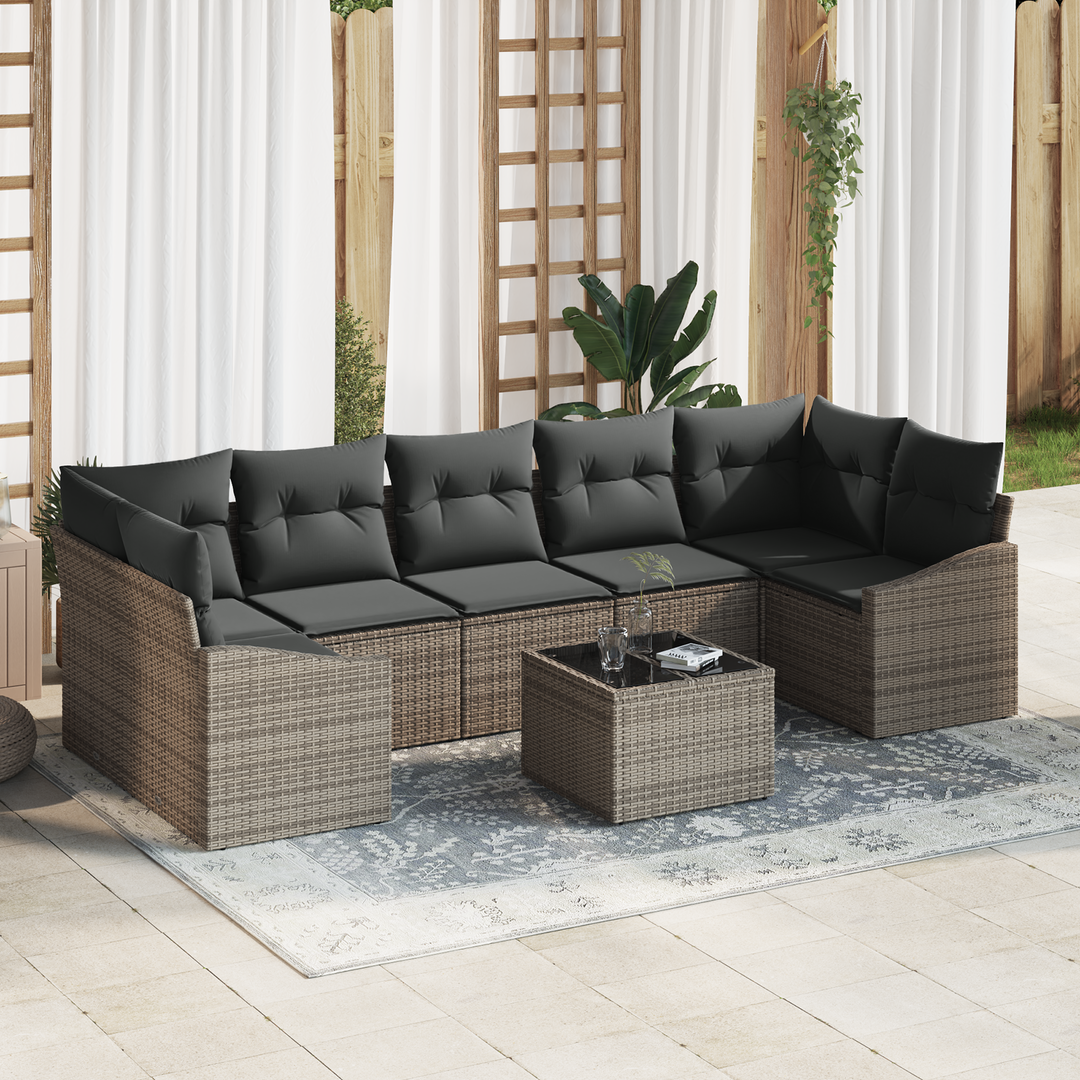 Sofa Sæt med pude med opbevaring 8 pcs Grå polyrattan