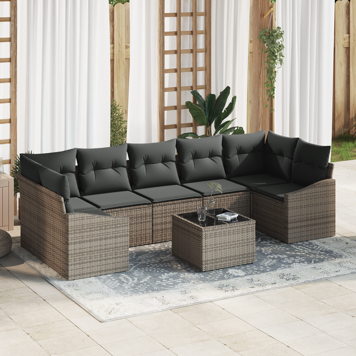 Sofa Sæt med pude med opbevaring 8 pcs Grå polyrattan