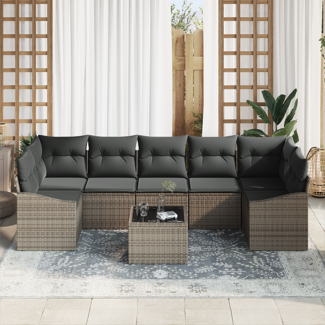 Sofa Sæt med pude med opbevaring 8 pcs Grå polyrattan
