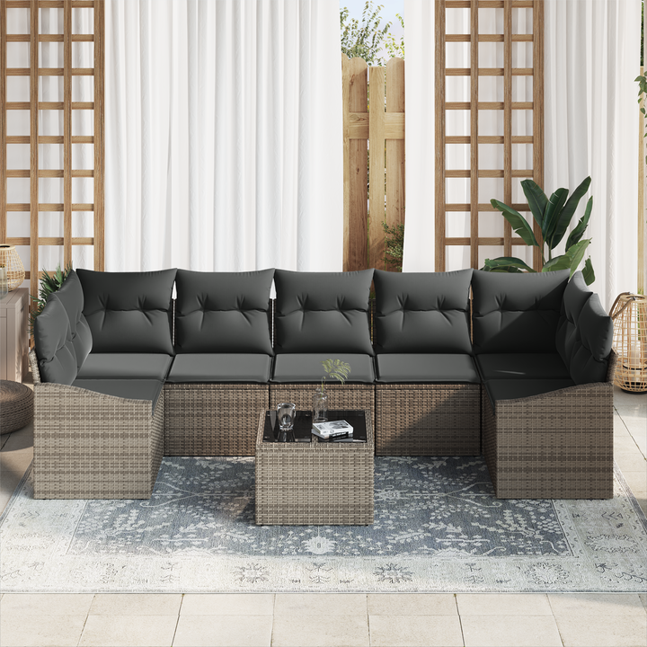 Sofa Sæt med pude med opbevaring 8 pcs Grå polyrattan