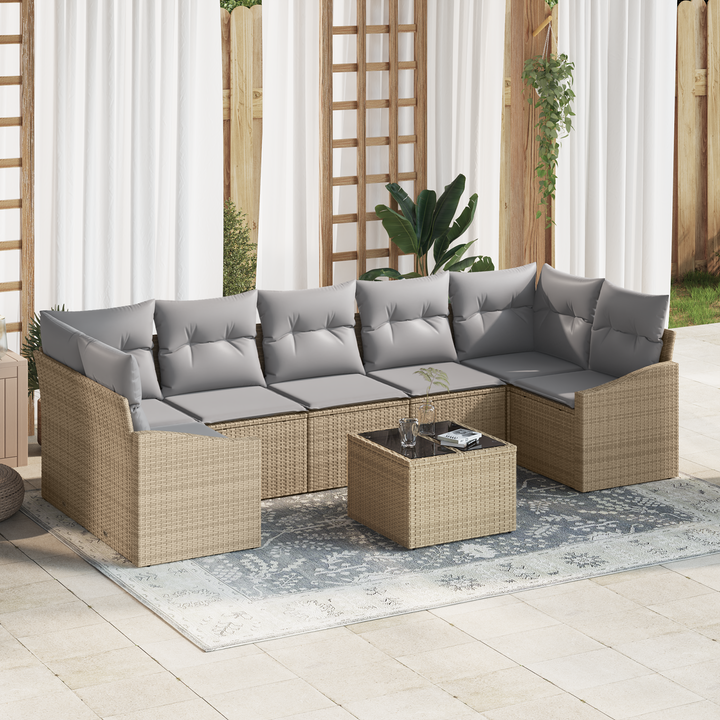 Sofa Sæt med pude med opbevaring 8 pcs Beige og grå polyrattan