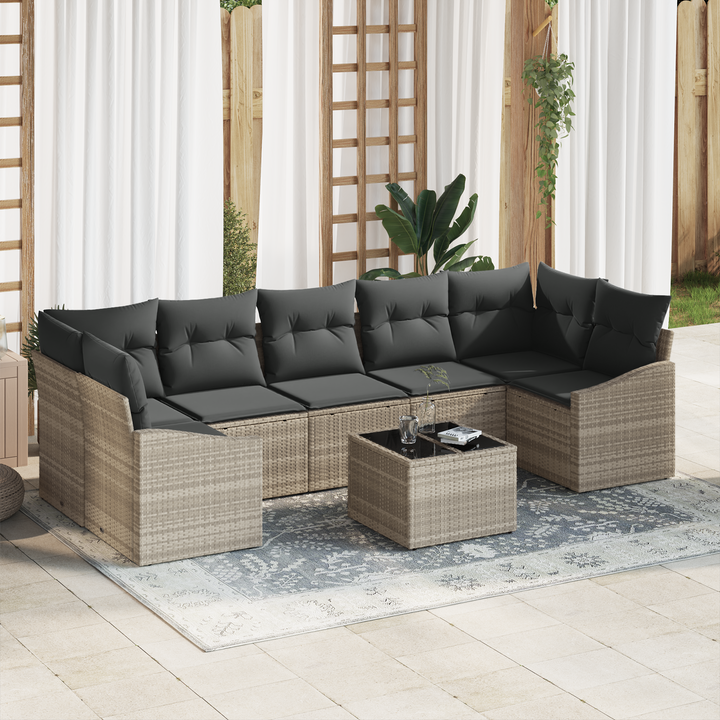 Sofa Sæt med pude 8 pcs Lysegrå og mørkegrå polyrattan