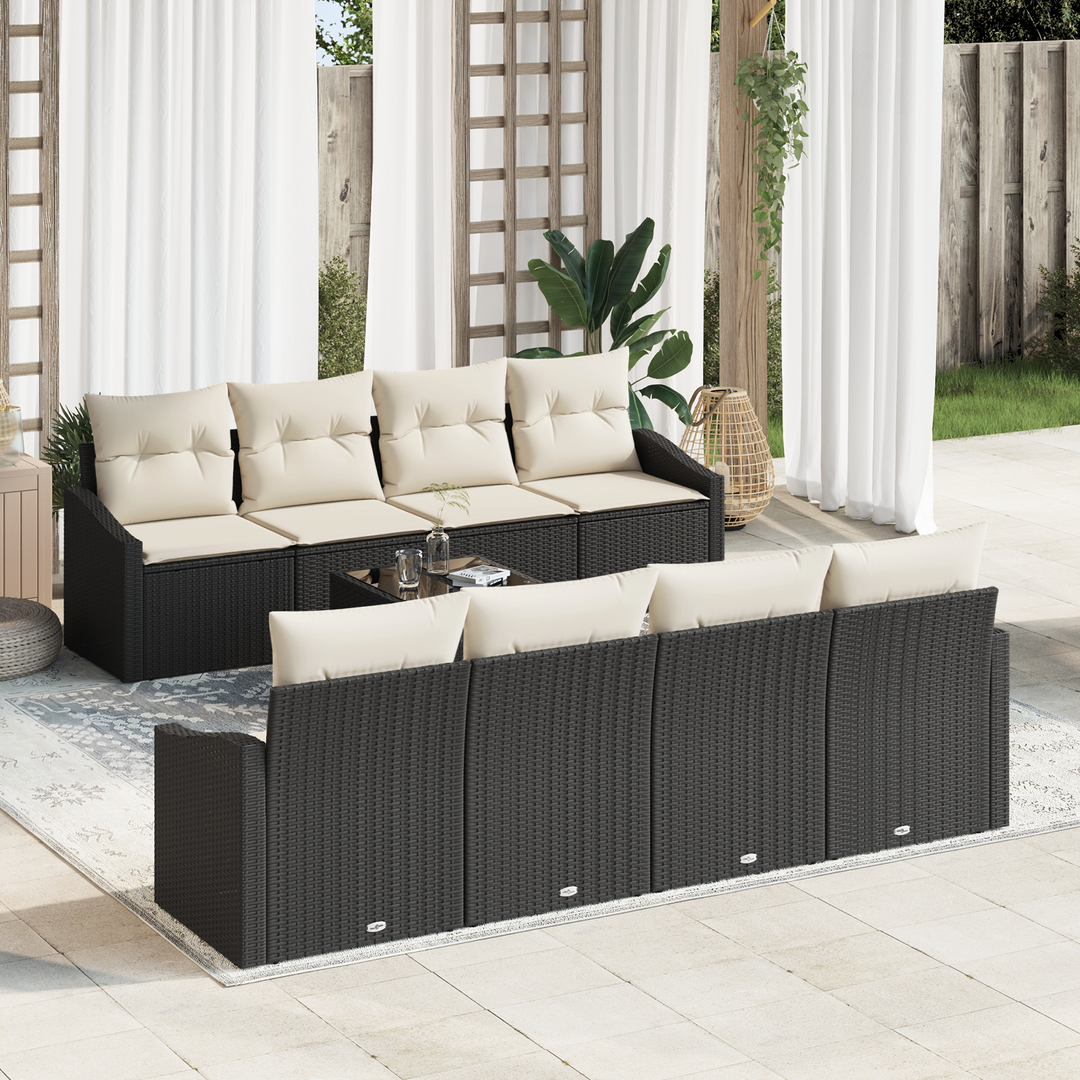 Sofa Sæt med pude med opbevaring 7 pcs Sort og Cream polyrattan