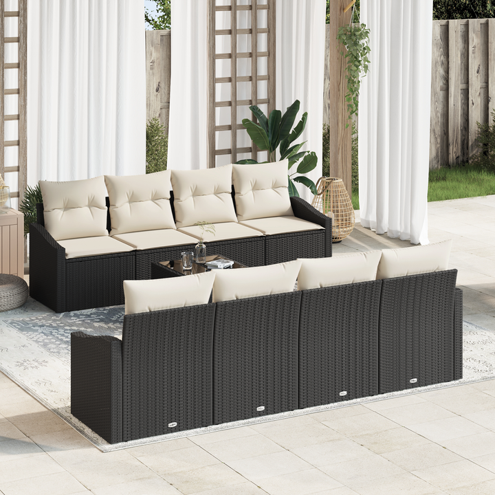 Sofa Sæt med pude med opbevaring 7 pcs Sort og Cream polyrattan