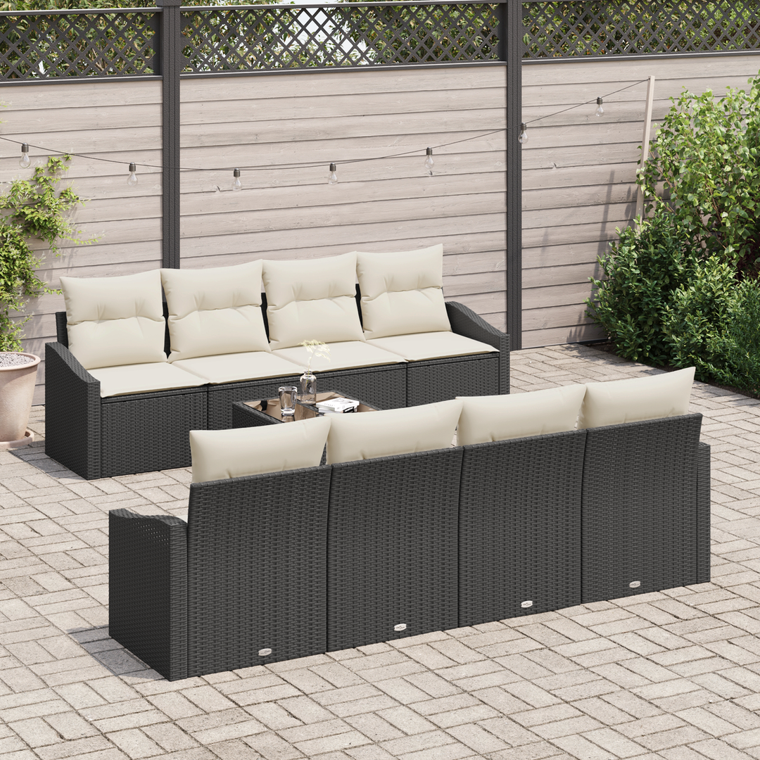Sofa Sæt med pude med opbevaring 7 pcs Sort og Cream polyrattan