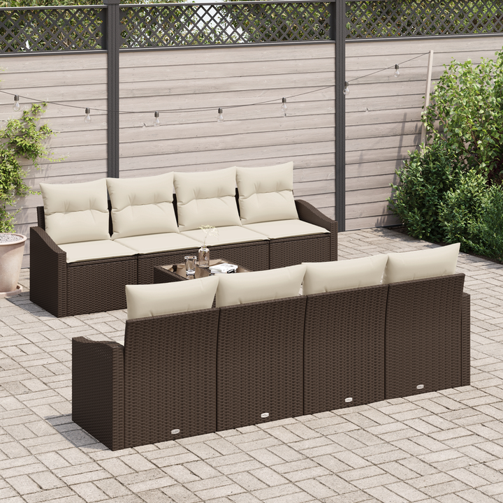 Sofa Sæt med pude med opbevaring 7 pcs Brun og Creme polyrattan