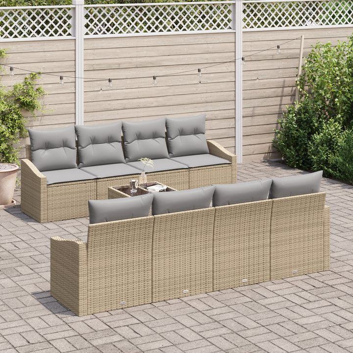 Sofa Sæt med pude med opbevaring 7 pcs Beige og grå polyrattan