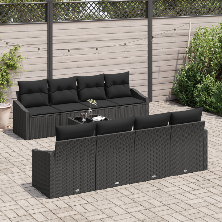 Sofa Sæt med pude med opbevaring 7 pcs Sort polyrattan