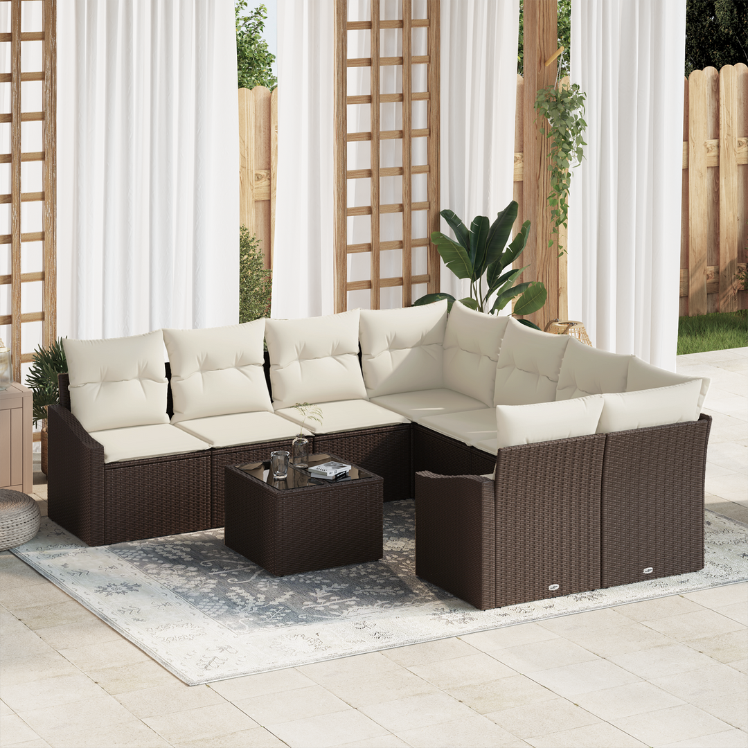 Sofa Sæt med pude med opbevaring 9 pcs Brun og Creme polyrattan