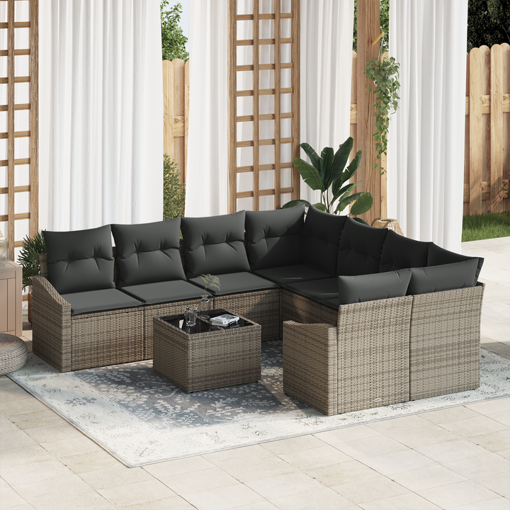 Sofa Sæt med pude med opbevaring 9 pcs Grå polyrattan