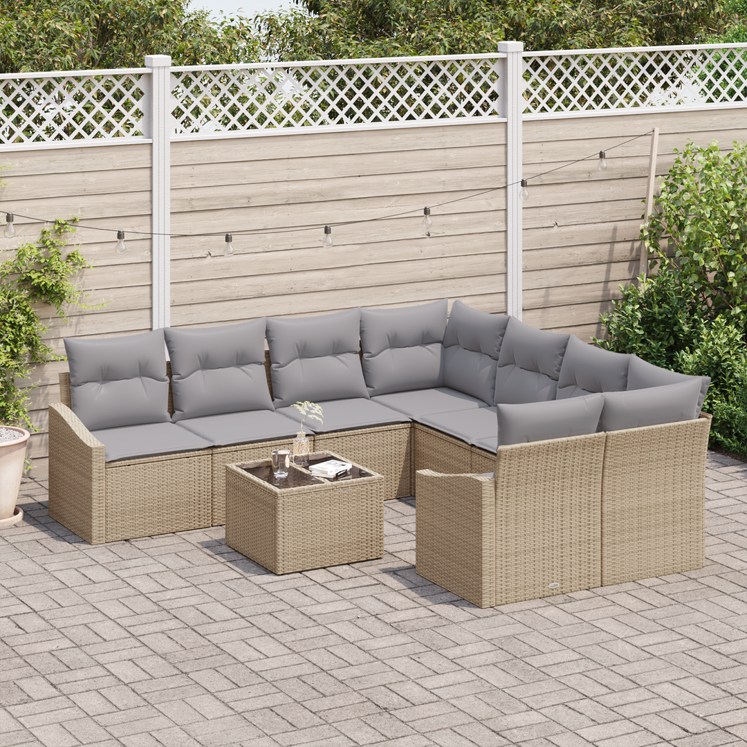 Sofa Sæt med pude med opbevaring 9 pcs Beige og grå polyrattan