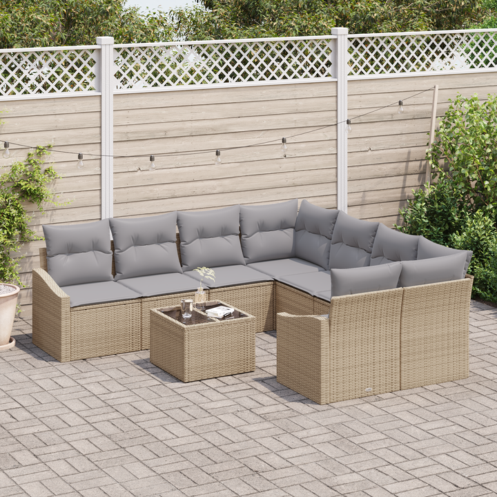 Sofa Sæt med pude med opbevaring 9 pcs Beige og grå polyrattan
