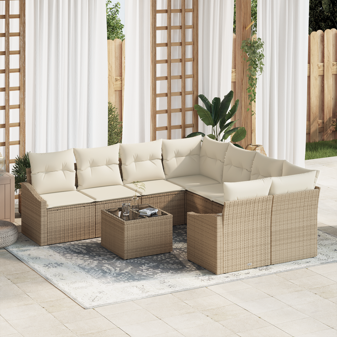 Sofa Sæt med pude 9 pcs Beige og creme polyrattan