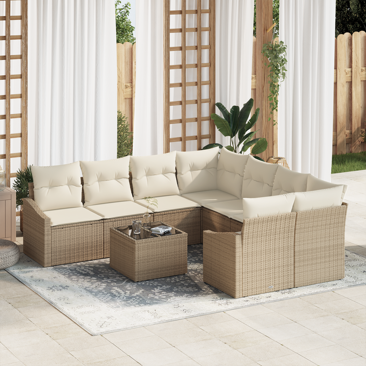Sofa Sæt med pude 9 pcs Beige og creme polyrattan