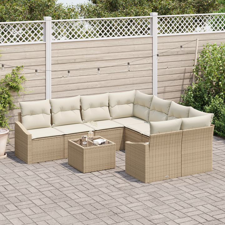 Sofa Sæt med pude 9 pcs Beige og creme polyrattan