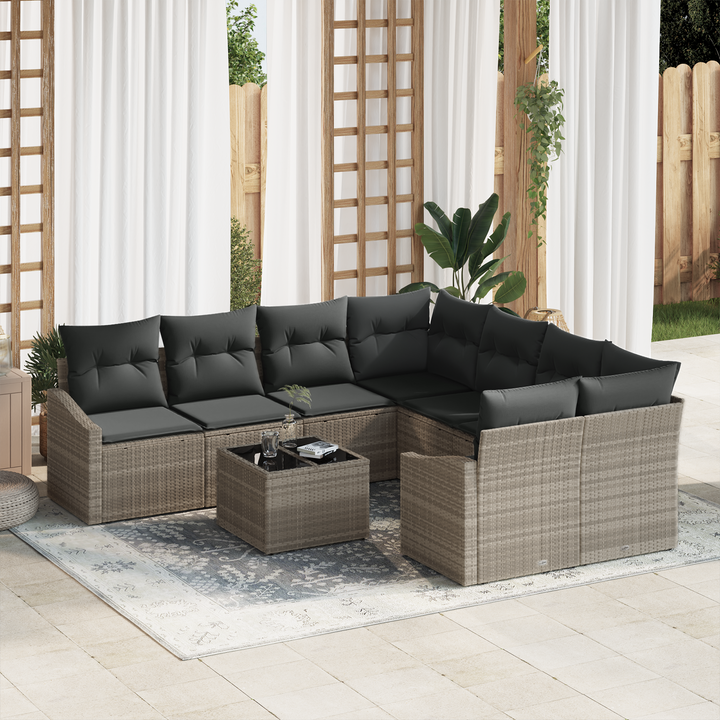 Sofa Sæt med pude 9 pcs Lysegrå og mørkegrå polyrattan